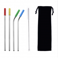 304 Stainless Steel Wholesale Reusable Cleaning Brush  Metal Straw with Silicone Tips